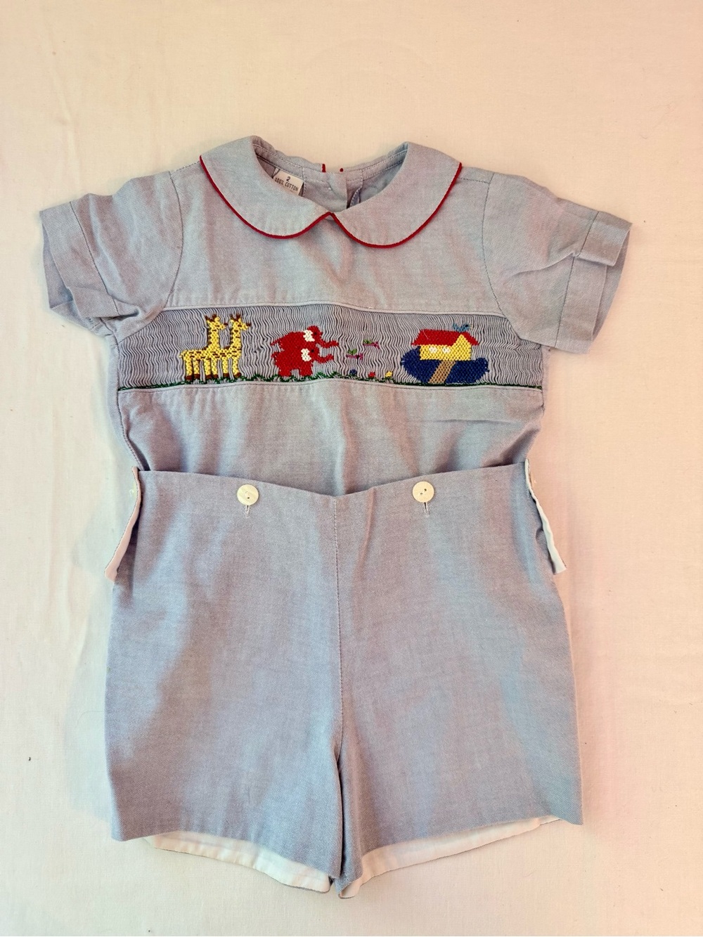 RARE Vintage Silly Goose Hand Smocked  Noah’s Ark Romper 2 piece Size 2